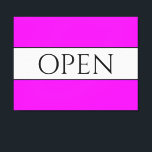 OPEN Sporty Fun Bright Tropical Pink White Stripes Canvas Print<br><div class="desc">This fun,  nostalgic design features OPEN text inside a wide white centre stripe highlighted with black pinstripes against a bright wide tropical pink background stripes.  The text can be personalized.</div>