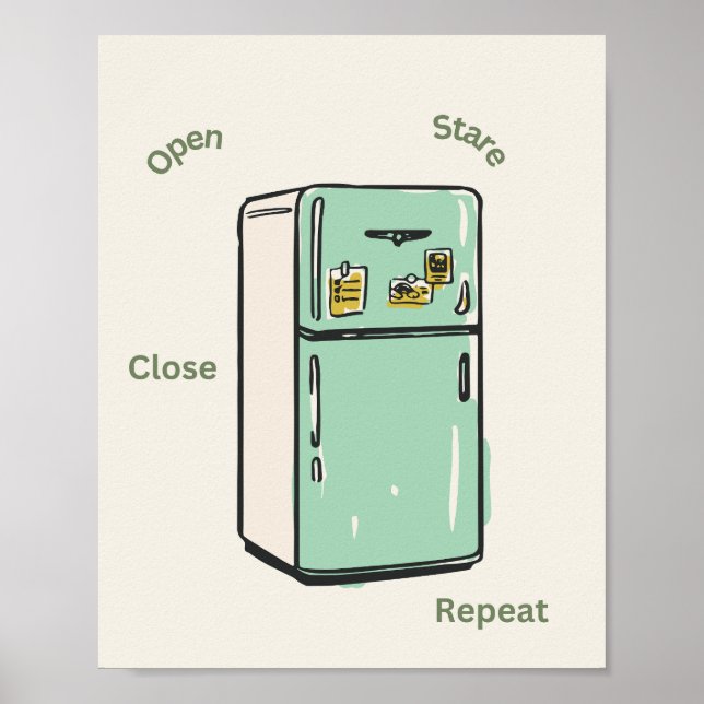 Open Stare Close Repeat Retro Fridge Wall Art (Front)