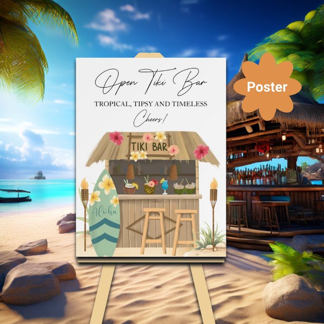 Open Tiki Bar Exotic Luau Bridal Shower Poster (Creator Uploaded)