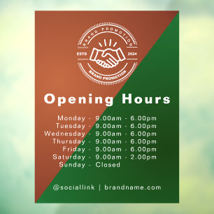 Open Times Business Logo Opening Hours Window Cling