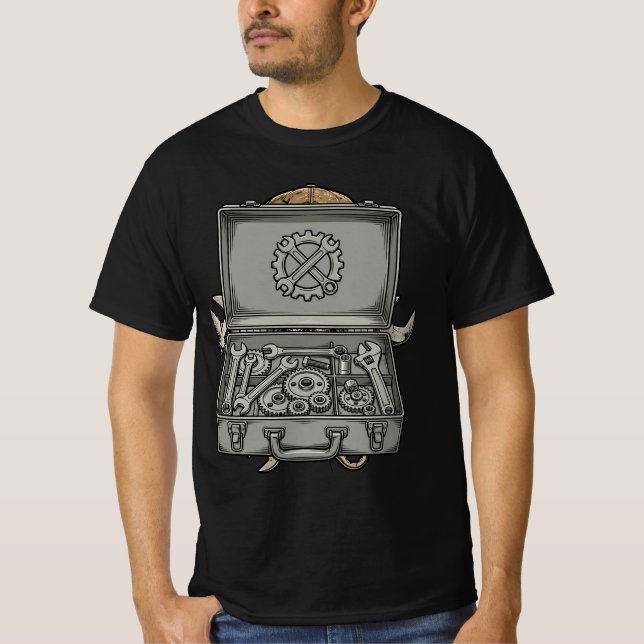 Open Toolbox Wrenches Gears - Mechanic Tools Tee (Front)