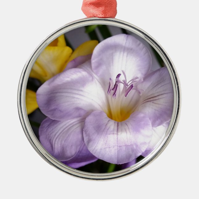 open violet freesia metal ornament (Front)