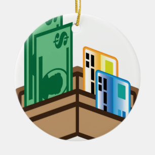 Open Wallet Icon Bills and cards Ceramic Ornament
