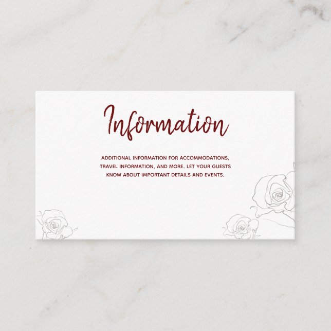 Open White Burgundy Grey Floral Information Enclosure Card (Front)