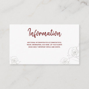 Open White Burgundy Grey Floral Information Enclosure Card