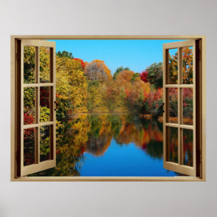 Open Window Autumn Lakeside Poster