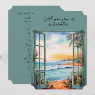 Open Window Beach Scene Paradise Tropical Invitation