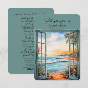 Open Window Beach Scene Paradise Tropical  Invitation