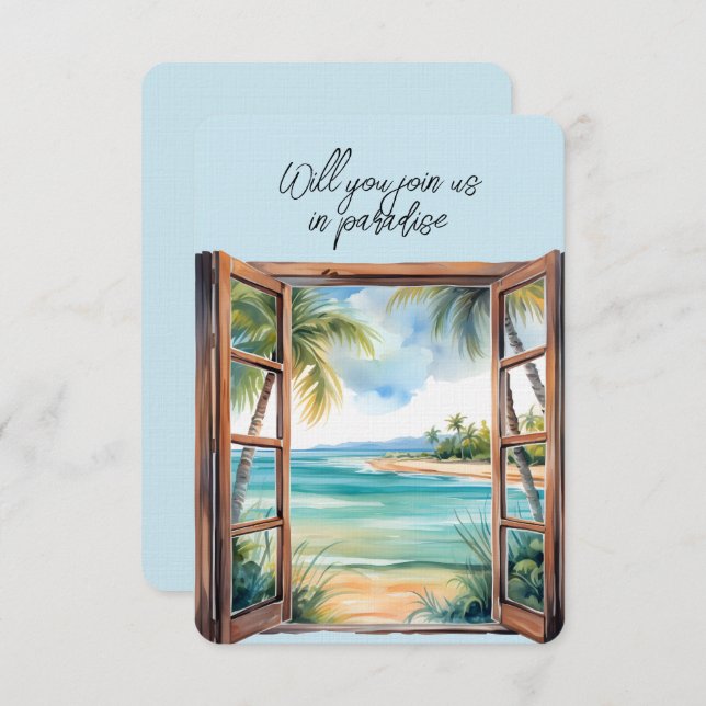 Open Window Beach Scene Paradise Tropical  Invitation (Front/Back)