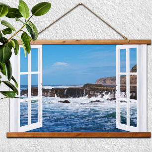 Open Window Seaside Escape Hanging Tapestry