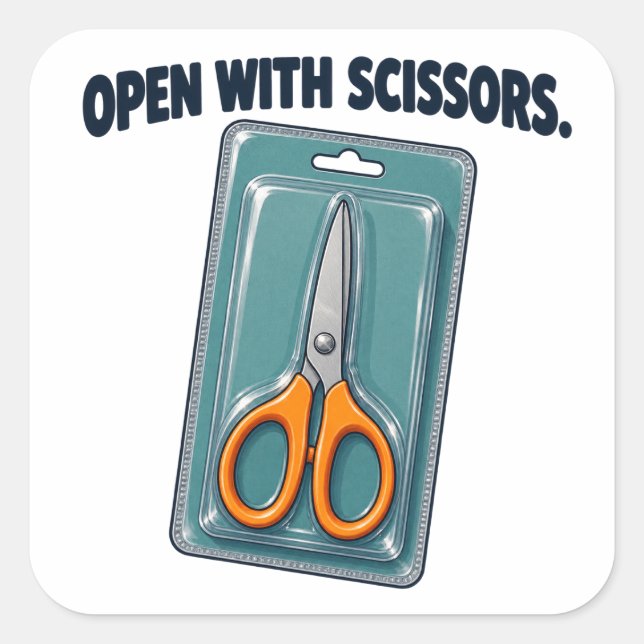 Open With Scissors Packaging Humour Square Sticker (Front)