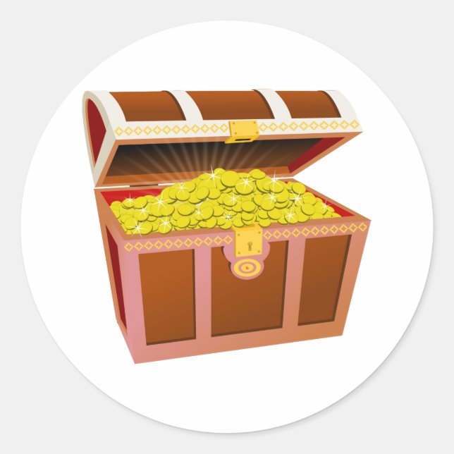 Open Wooden Treasure Chest with Shiny Gold Coins Classic Round Sticker (Front)