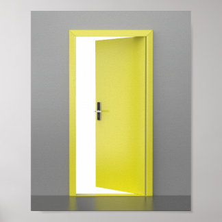 Open yellow door with smart lock poster