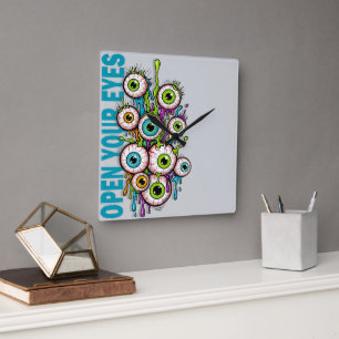 Open your eyes square wall clock