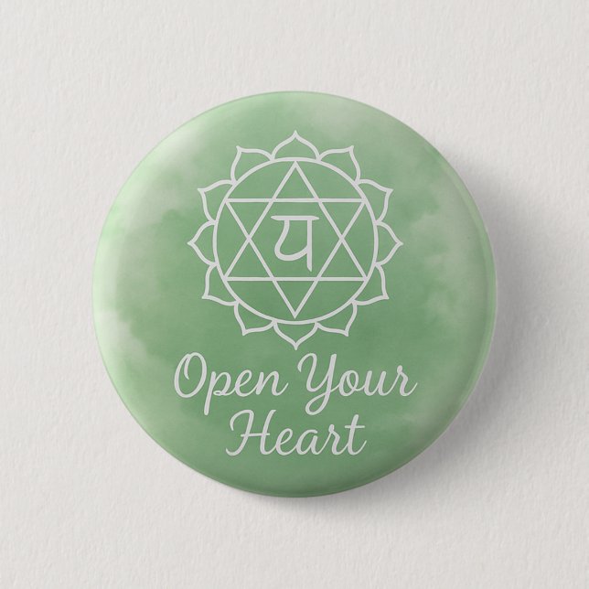 Open Your Heart Anahata Heart Chakra Spiritual 2 Inch Round Button (Front)