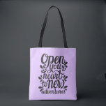 Open Your Heart To New Adventures Tote Bag<br><div class="desc">Inspirational quote open your heart to new adventures.  | © and ® Bigstock® - All Rights Reserved.</div>