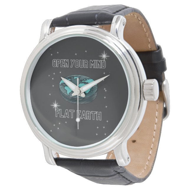 Open Your Mind Black Cool Men Women Flat Earth Watch (Angled)
