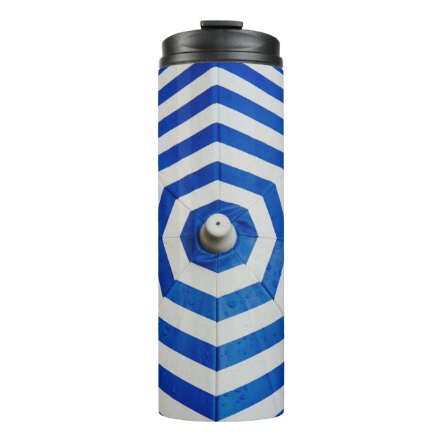 Opened striped umbrella thermal tumbler (Front)
