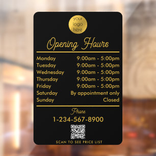 Opening Business Hours Logo Black Gold Script Window Cling