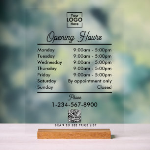 Opening Business Hours Logo Black Script Simple Acrylic Sign