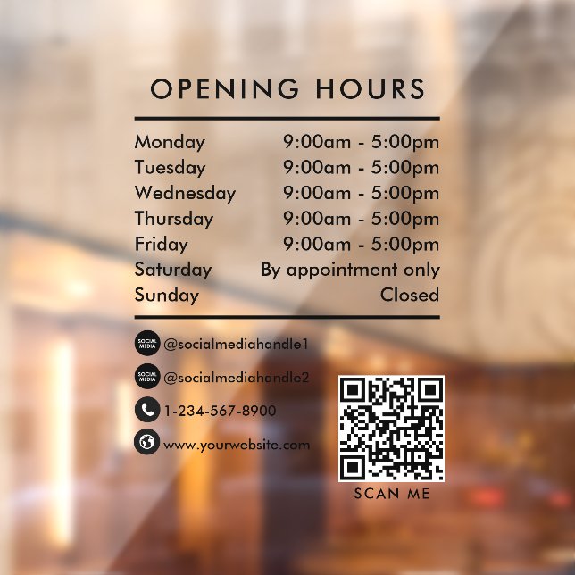 Opening Business Hours QR Code Opening Times Window Cling (Sheet 2)