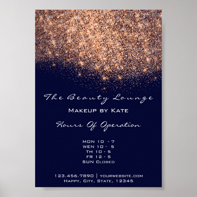 Opening Hours Beauty Makeup Studio Copper Navy Blu Poster (Front)