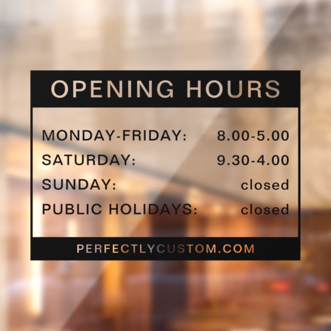 Opening hours black and transparent window cling (Sheet 2)