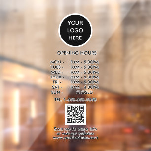 Opening Hours Black Business Logo QR Code  Window Cling