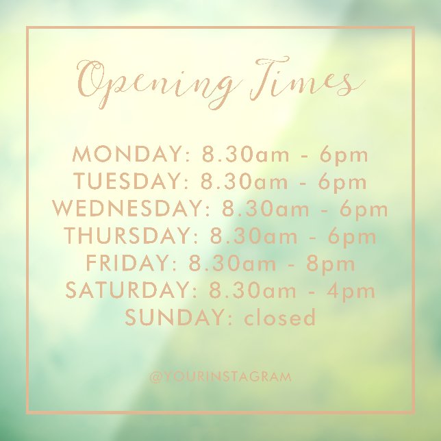 Opening hours business gold modern minimalist window cling (Sheet 3)