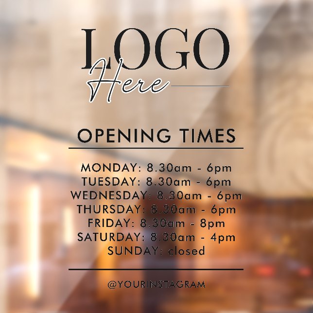 Opening hours business Logo modern black Window Cling (Sheet 2)