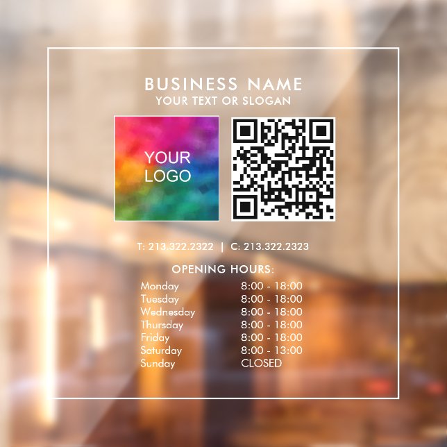 Opening Hours Business Logo QR Code Minimalist Window Cling (Sheet 2)