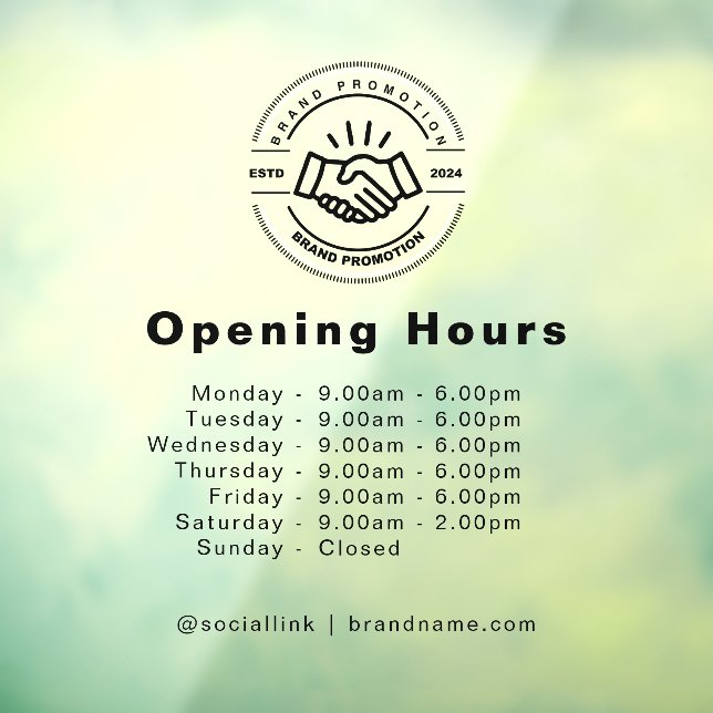 Opening Hours Business Logo Transparent Black Window Cling (Sheet 3)