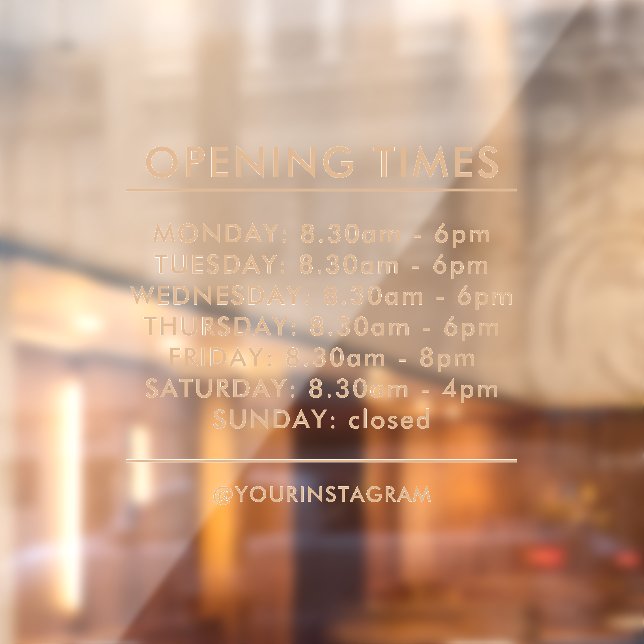 Opening hours business minimalist modern gold window cling (Sheet 2)