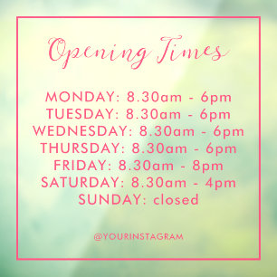 Opening hours business pink modern minimalist window cling