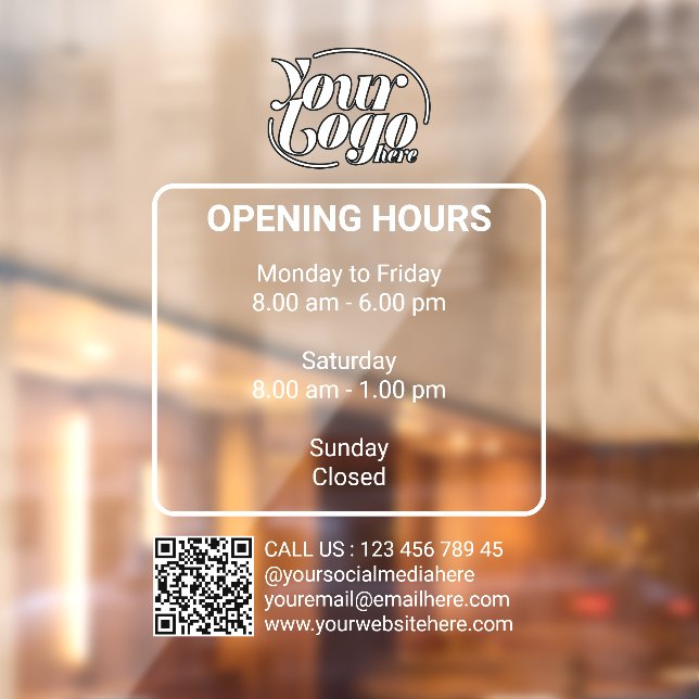 Opening Hours Business Window Cling (Sheet 2)