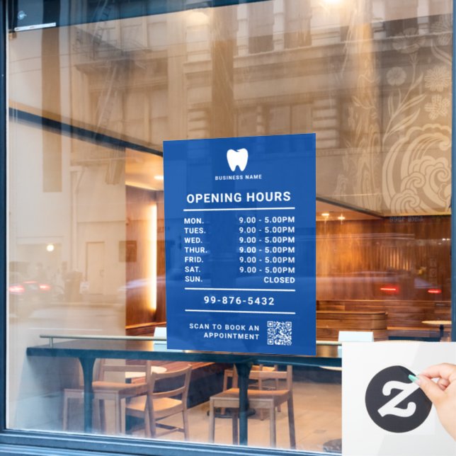 Opening Hours Dentist | Business Minimalist Logo Window Cling (Cafe Window)