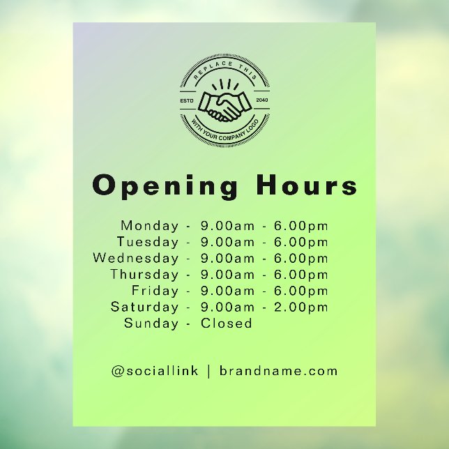 Opening Hours Elegant Script Small Business Logo Window Cling (Sheet 3)