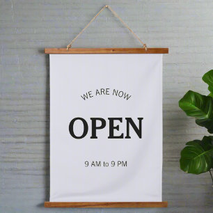 Opening Hours  l Modern Black & Grey Business Time Hanging Tapestry