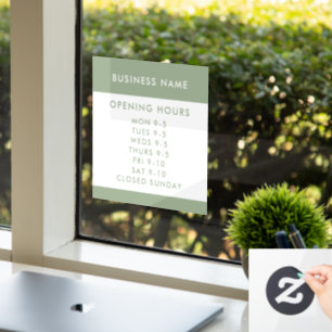 Opening Hours Modern Sage Green Business Window Cling