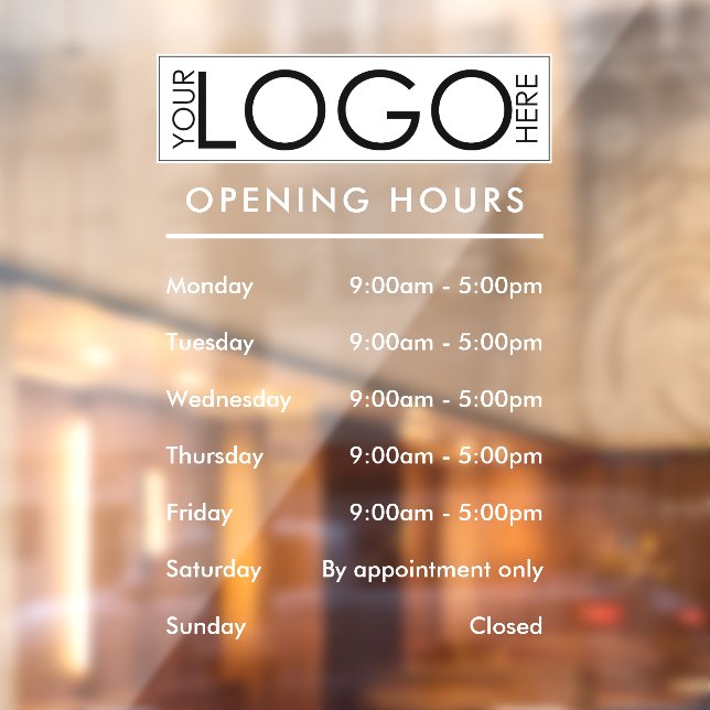 Opening Hours Simple Professional Business Logo Window Cling (Sheet 2)