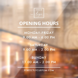 Opening hours white or any colour logo window cling