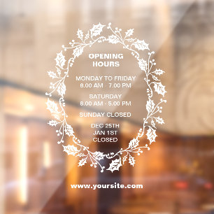 Opening Hours Window Sign, Christmas,  Cling