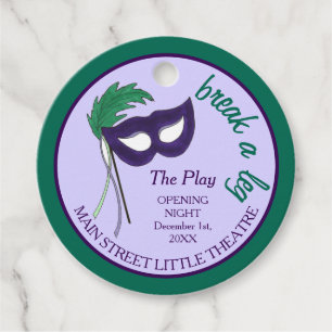 Opening Night Drama Club Masquerade Mask Party Favour Tags