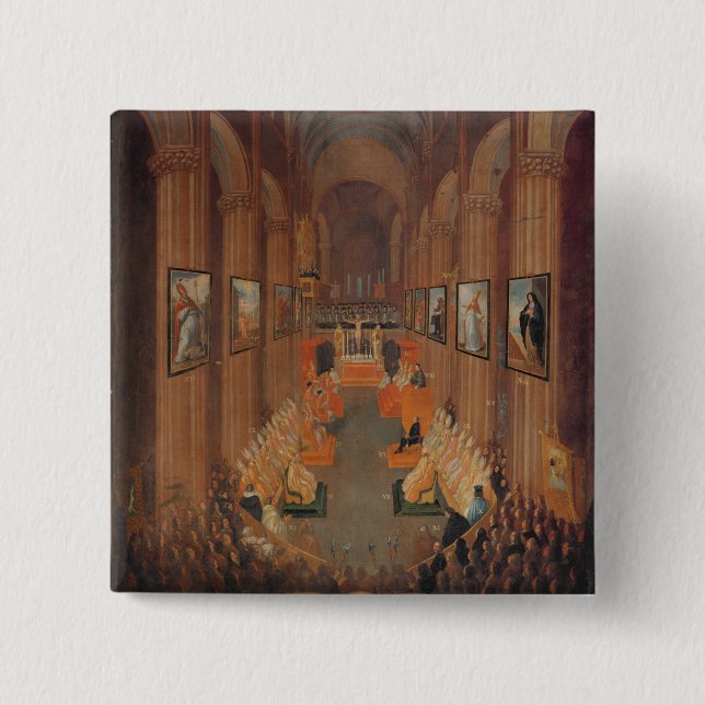 Opening session of the Council of Trent 2 Inch Square Button (Front)
