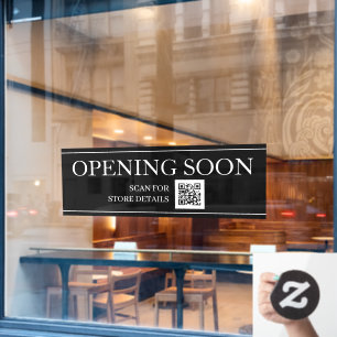 OPENING SOON Sign QR Code, Message, Black & White
