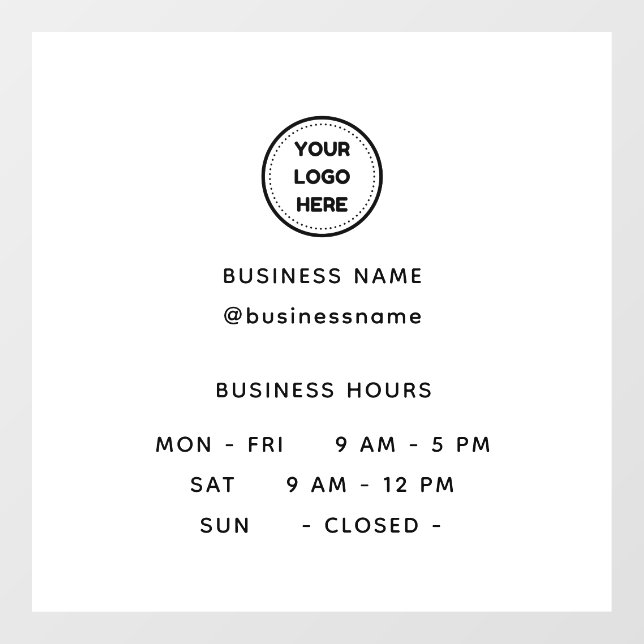 Opening Time With Logo Business Hours Window Cling (Sheet)