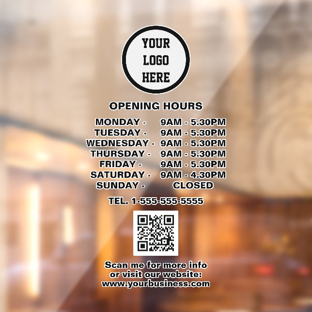 Opening times Black Business Logo QR Code  Window Cling (Sheet 2)