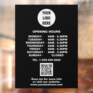 Opening times Black Business Logo QR Code Window Cling