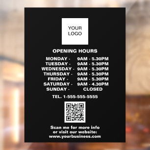 Opening times Black Business Logo QR Code Window Cling
