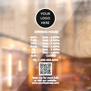 Opening times Black Business Logo QR Code Window Cling